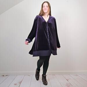 Vintage Y2K Velvet Button Up Tunic Shirt Purple 3XL